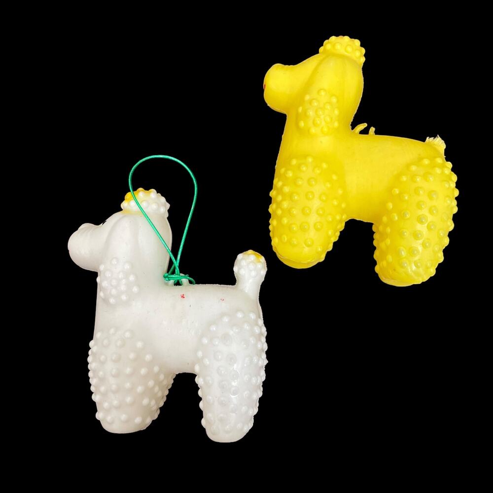 Vintage Plastic Poodle Blow Mold Carnival Prize Toy 1950's HTF Light Hollow READ